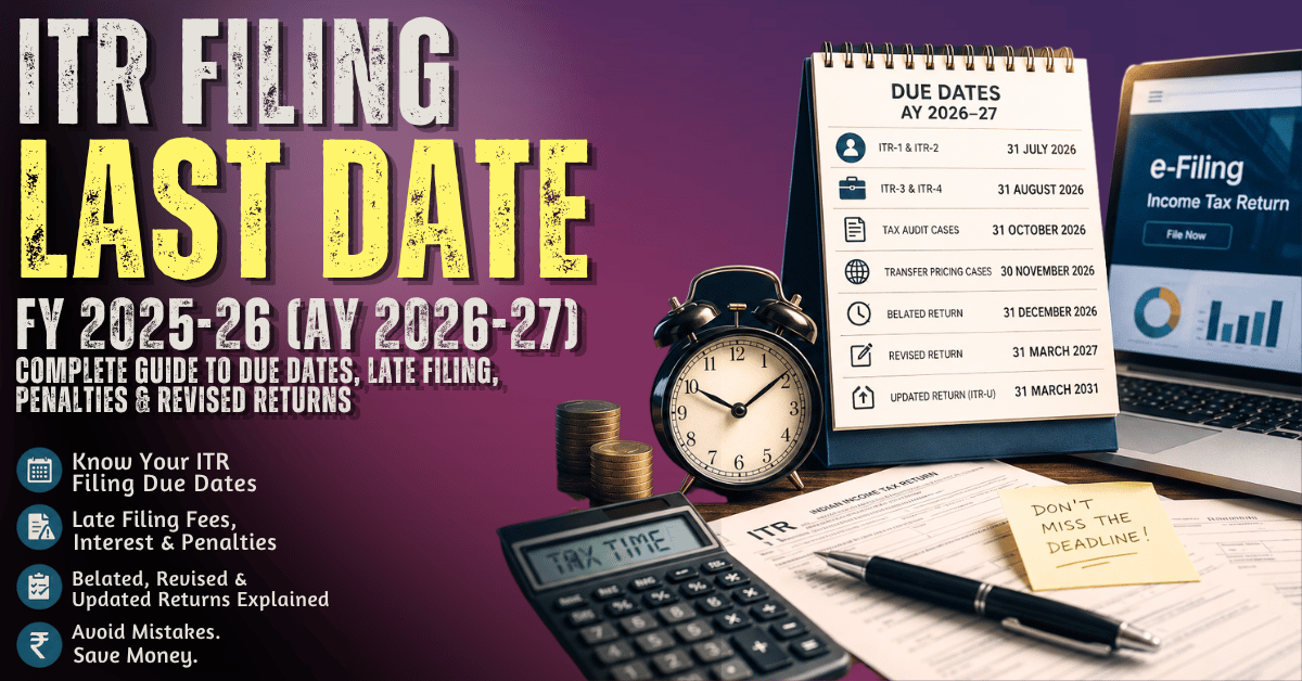 ITR Filing Last Date for FY 2025–26 (AY 2026–27): Complete Guide to Due Dates, Late Filing, Penalties & Revised Returns